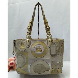 Coach Madison Mia Inlaid Multicolor Leather Suede Double Handle Satchel Tote Bag